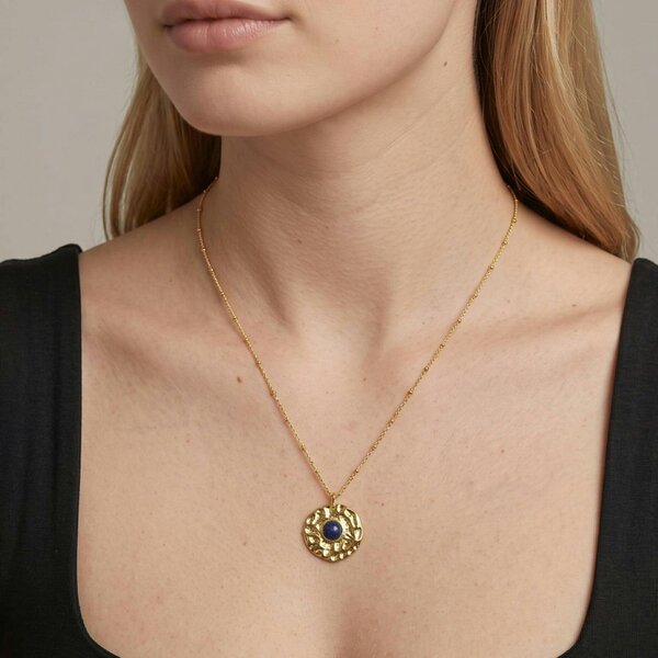 Uchi & Soto Kin Molten Gold and Navy Stone Pendant Necklace