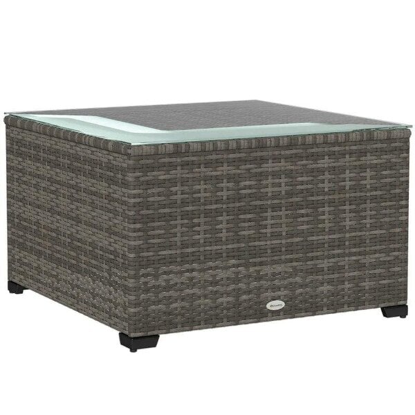 62 x 62cm Glass-Top Rattan Side Table - Dark Grey