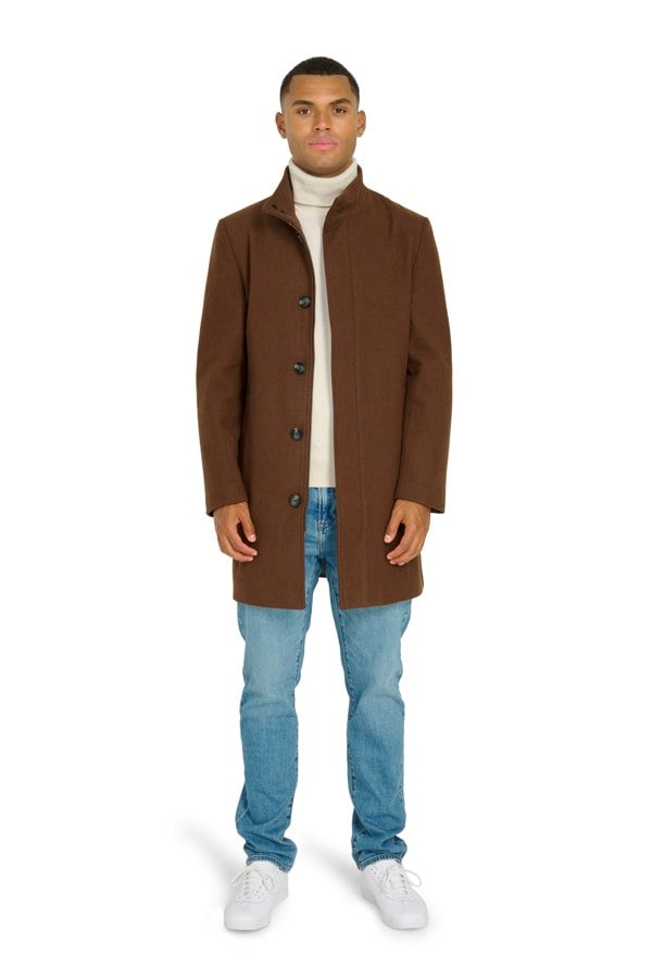 Harry Brown London George Wool Melton Coat with Funnel Neck - Brown