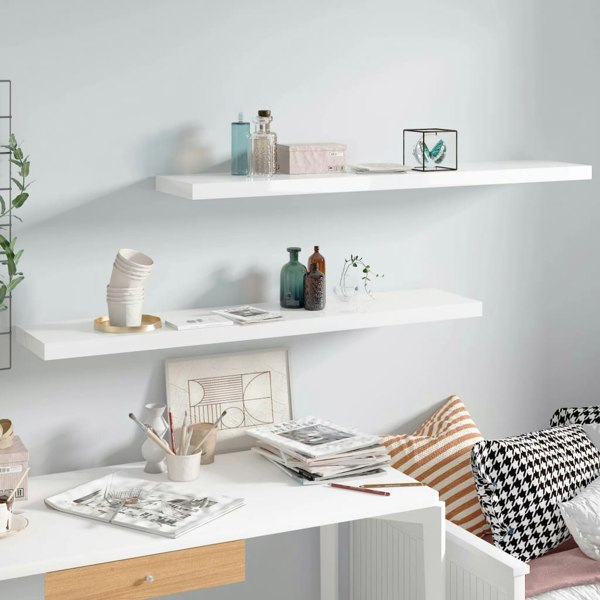 Berkfield Floating Wall Shelves 2 pcs High Gloss White 120x23.5x3.8 cm MDF