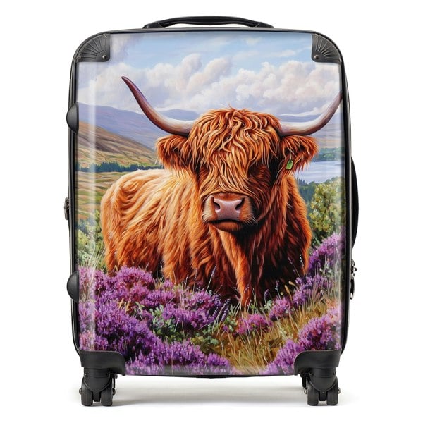 Warren Reed Highland Cow Amongst Heather Suitcase