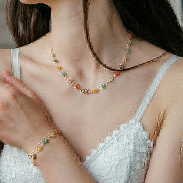 The Colourful Aura Silver Colourful Daisy Sun Flower Charms Indie Summer Boho Choker Necklace - Gold