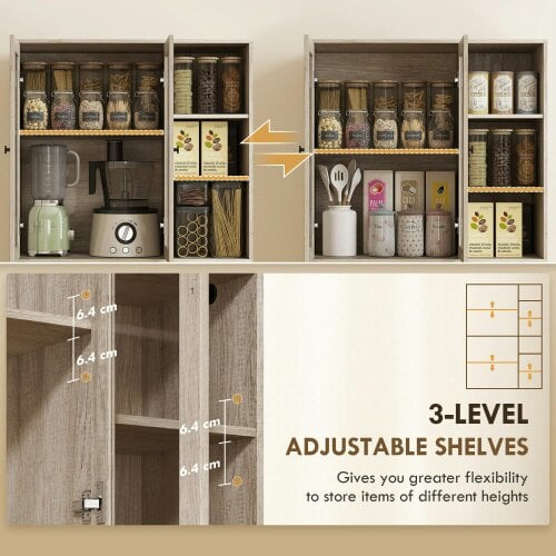 Wyld Haus Mole Pantry Wooden Grey Wood Effect Kitchen Storage Cabinet With Glass Doors