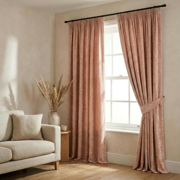 Tuvalu made-to-measure curtains in Peach, styled in a living room