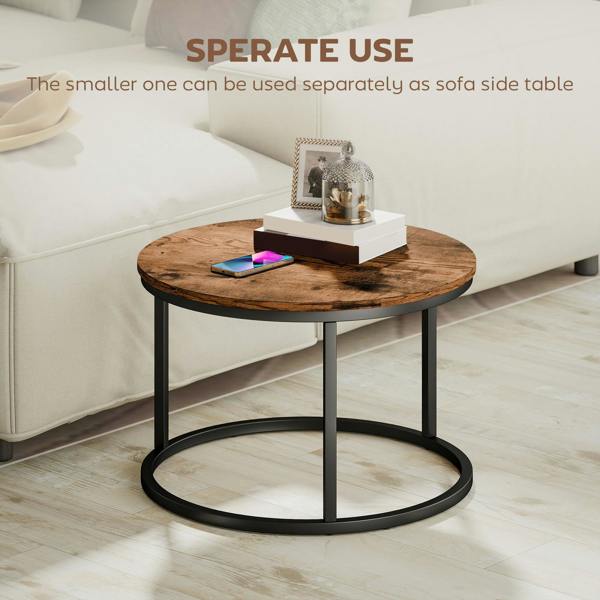 Wyld Haus Pasu Set Of 2 Round Nesting Coffee Tables Metal And Wood Rustic Brown