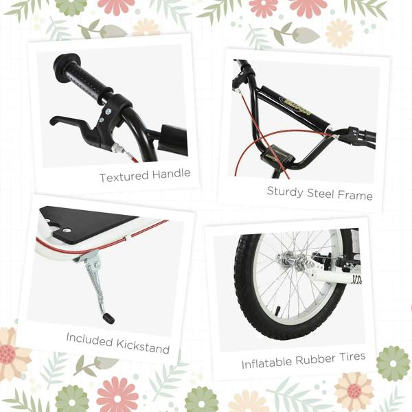 Kids kick scooter details: textured grips, kickstand, and inflatable rubber tires