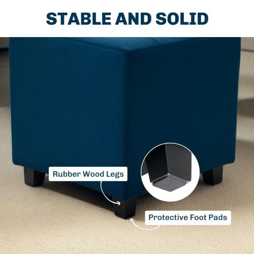 Wyld Haus Dimano Velvet Blue Upholstered Square Ottoman Diamond Tufted Pattern