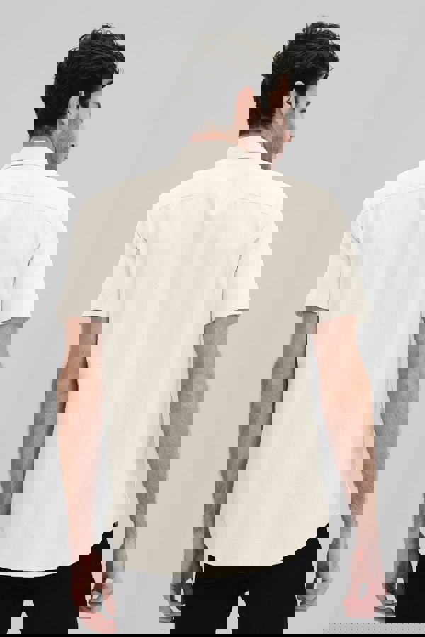 ENORSIA Solid Linen Blend Short Sleeve Shirt