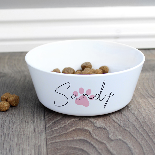 Personalised Memento Company Personalised Pink Paw Print Plastic Cat Bowl
