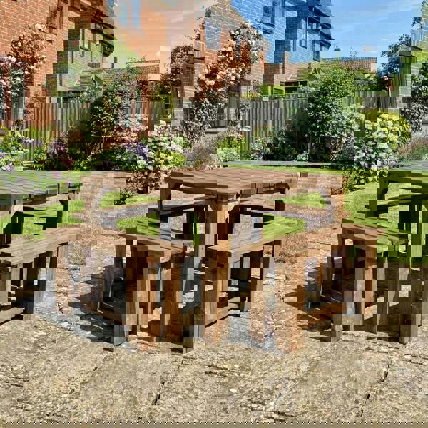 Arbor Garden Solutions QUADRUM Picnic Table With 4 Benches - Rustic Finish