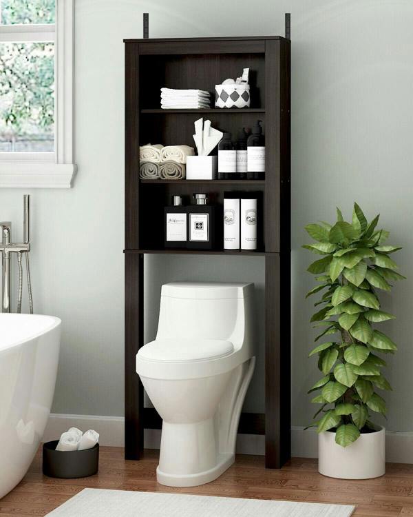 WALPLUS Indo Open Bath Cabinet, Espresso | High Quality Decorative Wall Design