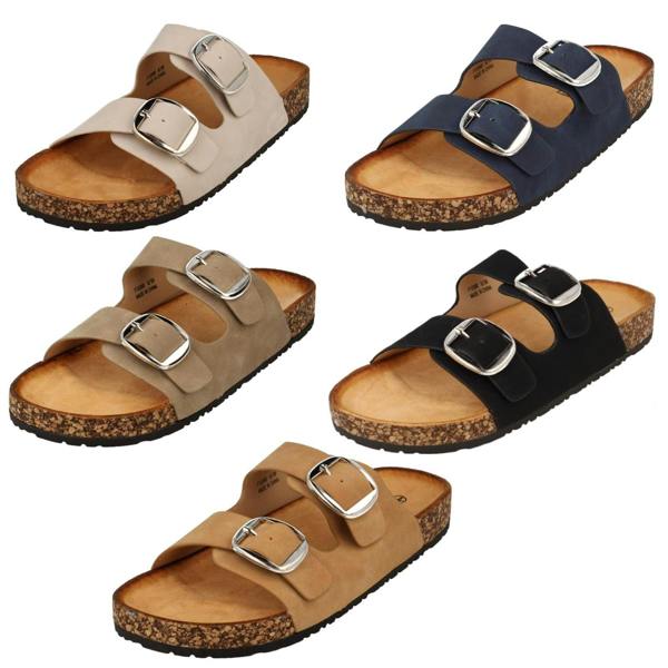 Down to Earth Ladies Down to Earth Low Flatform Dual Buckle Mule Sandal F12090