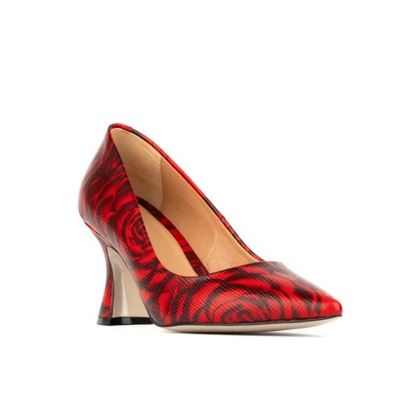 Embassy London Sophia Hollywood - Red - Women's pointed 3 inch heel pump in red rose print leather