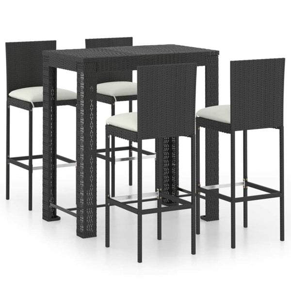 Berkfield 5 Piece Garden Bar Set with Cushions Poly Rattan Black