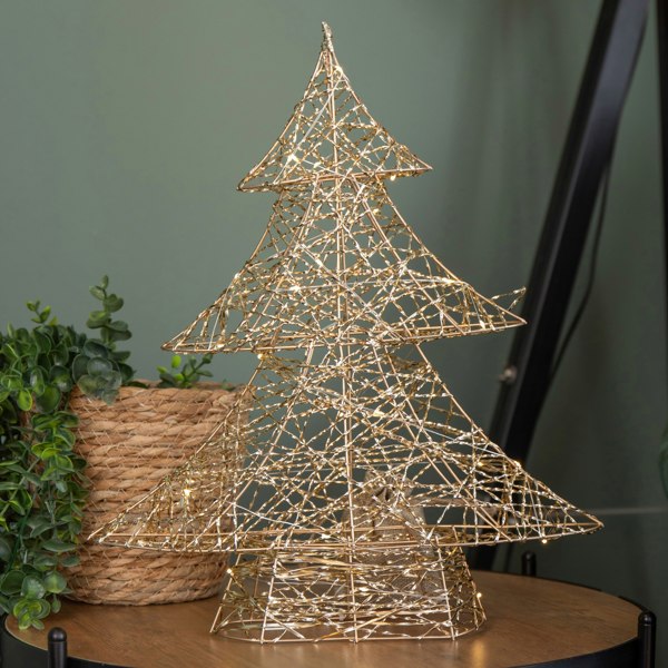 Samuel Alexander 40cm Battery Operated Light up Gold Weave Christmas Tree with Warm White LEDs