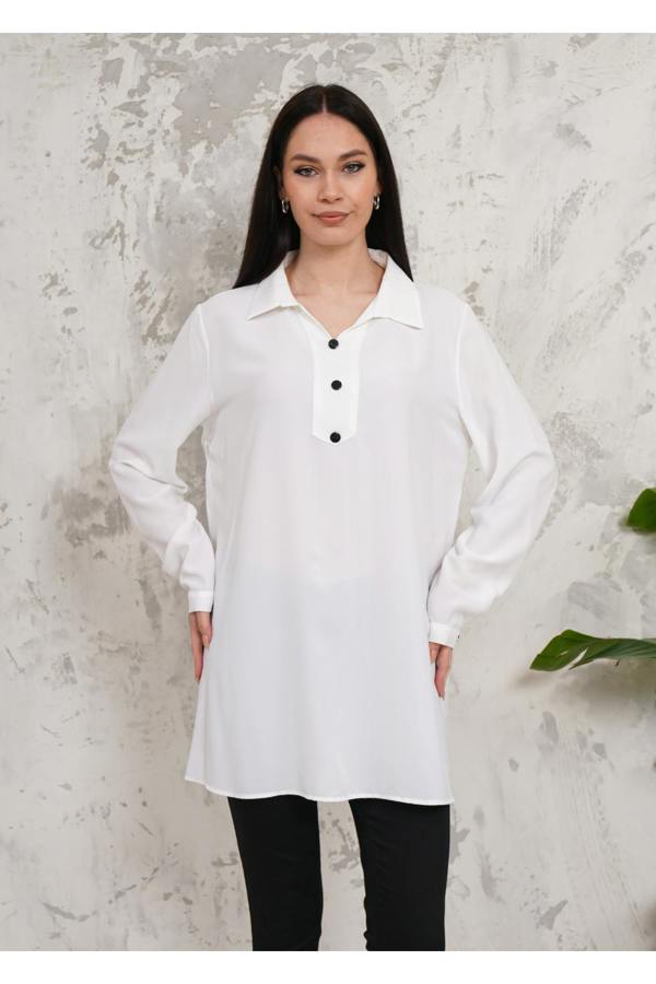 Hoxton Gal Oversized Long Sleeves Button Detailed Tunic in White