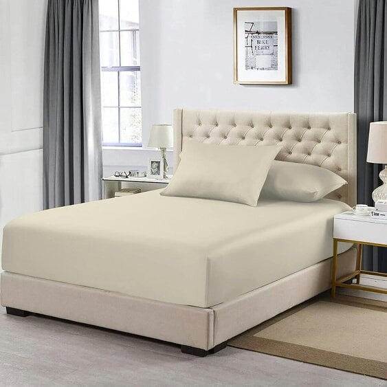Night Zone 200 Thread Count Egyptian Cotton Fitted Sheet 30cm Deep – Soft Breathable Bed Sheet - Cream