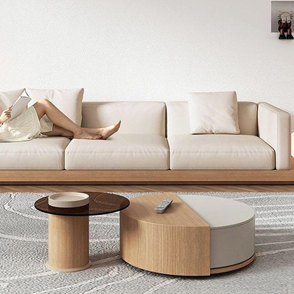 Ndre Nesting Revolving Coffee Table With Extendable TV Stand, Living Room Set-Weilai Concept-Weilai Concept
