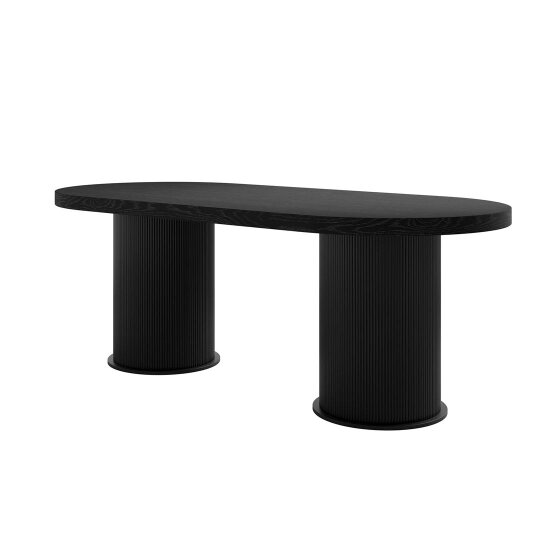 Wyld Haus Kanturk Black Wooden Dining Table Pedestal Ribbed Legs