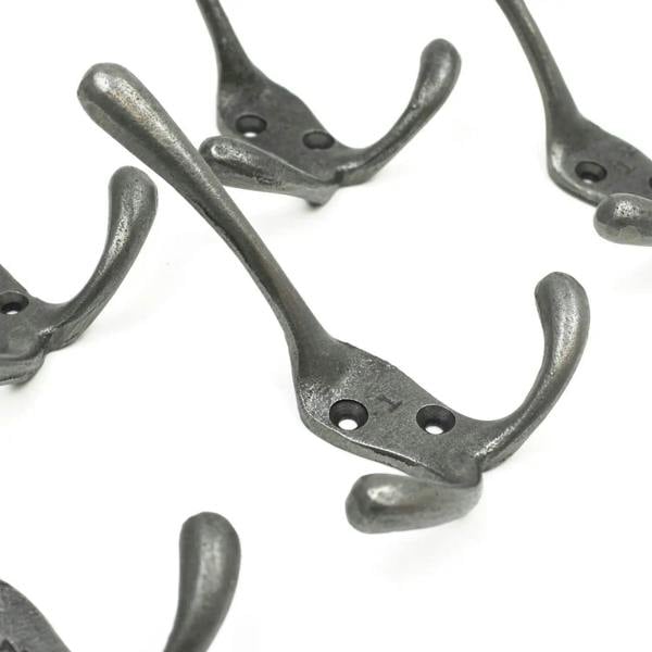 Antique Cast Iron Victorian Triple Coat Hook - Pack of 5 Hooks