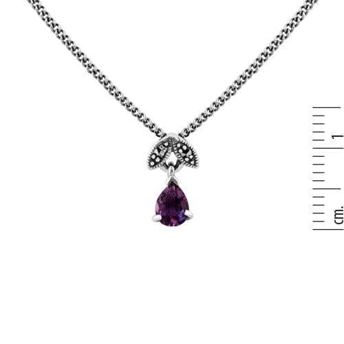 214N488901925 Art Nouveau Style Pear Amethyst & Marcasite Pendant in 925 Sterling Silver 3