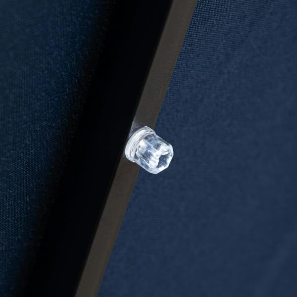 Samuel Alexander Outdoor 4 Person Round Glass Top Garden Dining Table Chairs With Blue Banana Lit Parasol and Base Set