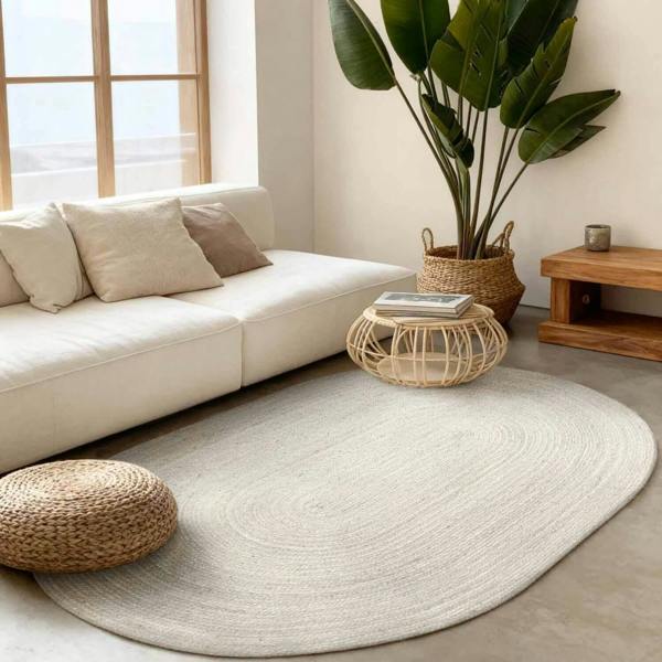 Braided Jute Rug Round Rangpur White