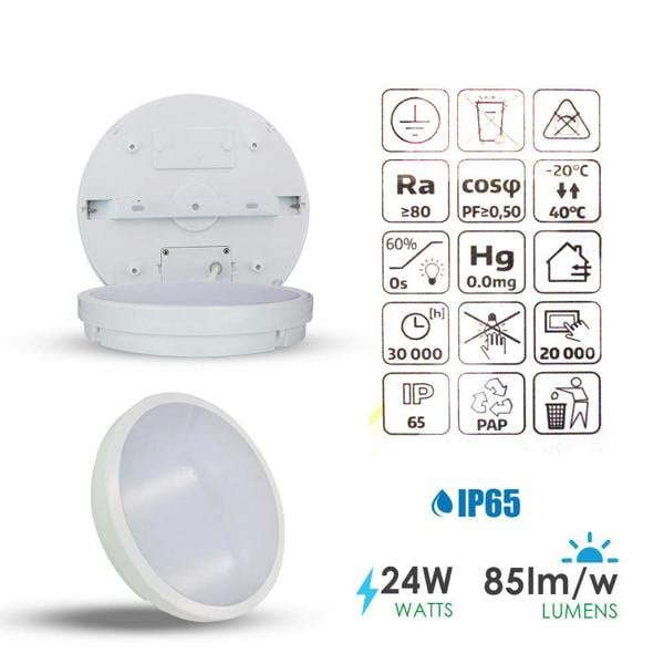 ENER-J 24W LED Bulkhead Ceiling Light IP65 Waterproof, 2000 Lumens, 4000K Cool White, Round Ceiling Light for Bathroom, Kitchen, Hallway & Porch
