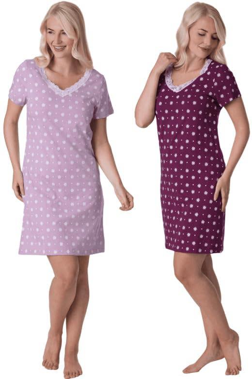 Camille 2 Pack Short Sleeved Summer Cotton Nighties - Breathable & Lightweight Nighties for Women