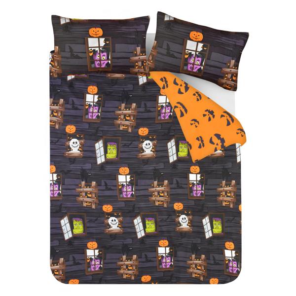 Smart Living Luxury Soft Reversible Haunted House Duvet Cover & Pillowcases - Charcoal