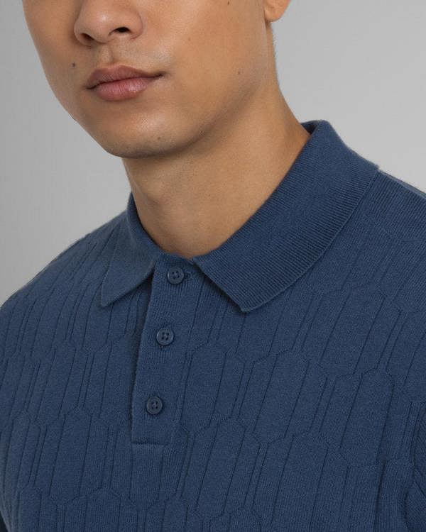 Steel & Jelly Tarvin - Geo Texture Knitted Polo Shirt