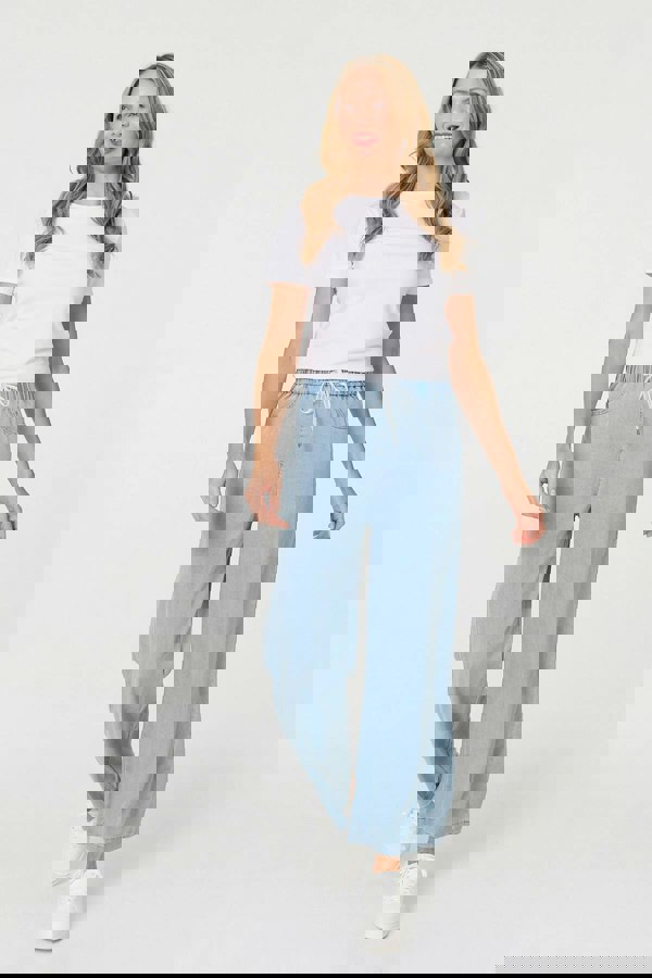 Blue | Tie Waist Wide Leg Relaxed Trousers
