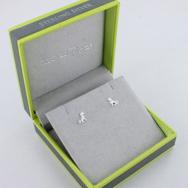 Sterling Silver Sitting Dog Stud Earrings - Reeves & Reeves