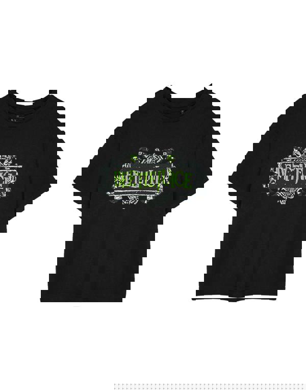 Beetlejuice Womens Black Beetlejuice Logo Crop Top Cropped Short Sleeved T-Shirt