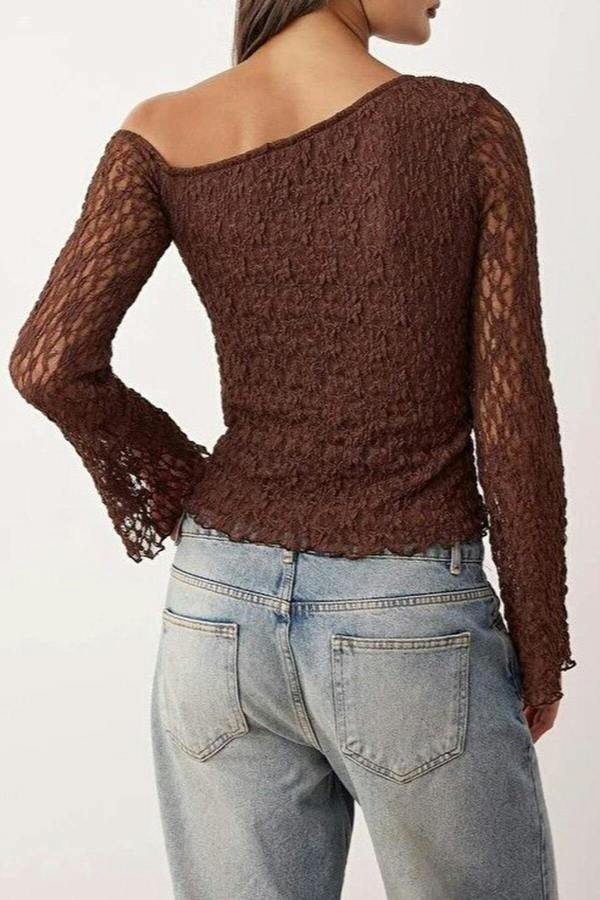 WOVCOR Asymmetrical Neck Fitted Knit Blouse