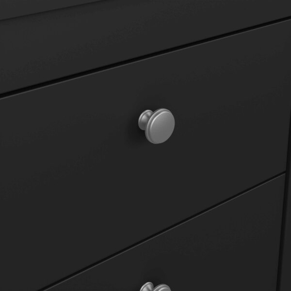 Wyld Haus Gossmere Black Wooden Bedside Table 2 Drawers Silver Handles