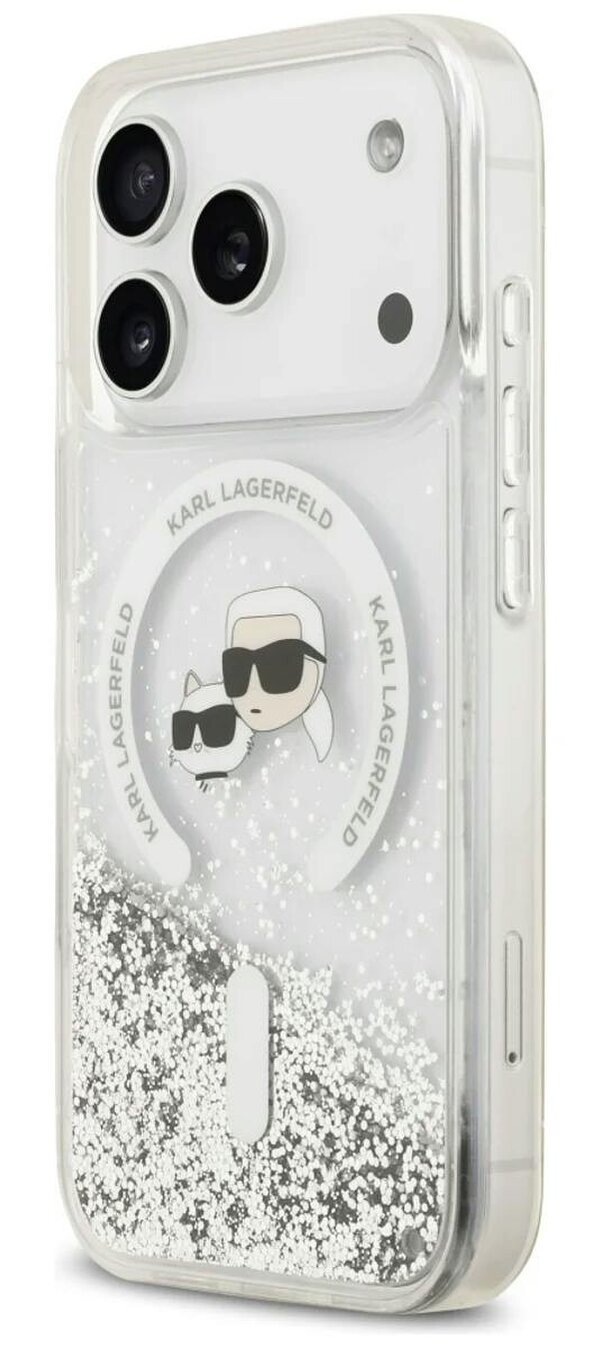 Karl Lagerfeld Liquid Glitter Karl & Choupette Heads Case with MagSafe for iPhone 17/18 Pro 6.3" Clear - KLHMP18LLGKCSGH