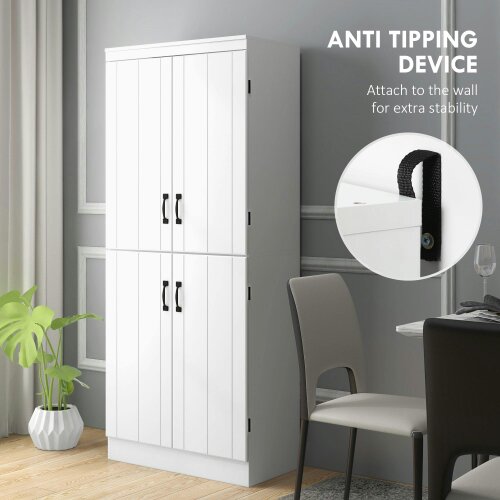 Wyld Haus Nahado Wooden White 4 Door Tall Kitchen Cupboard With 6 Tier Storage And Adjustable Shelves