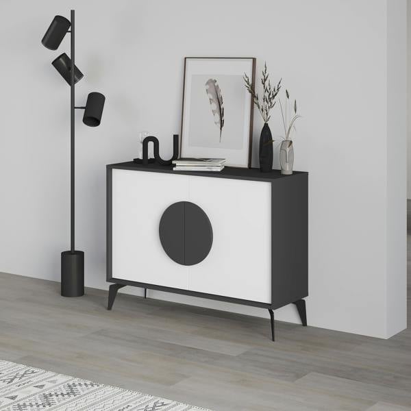 Decortie Gora Sideboard Modern Storage Cabinet with 2 Pull-open Doors Metal Legs 110cm Width