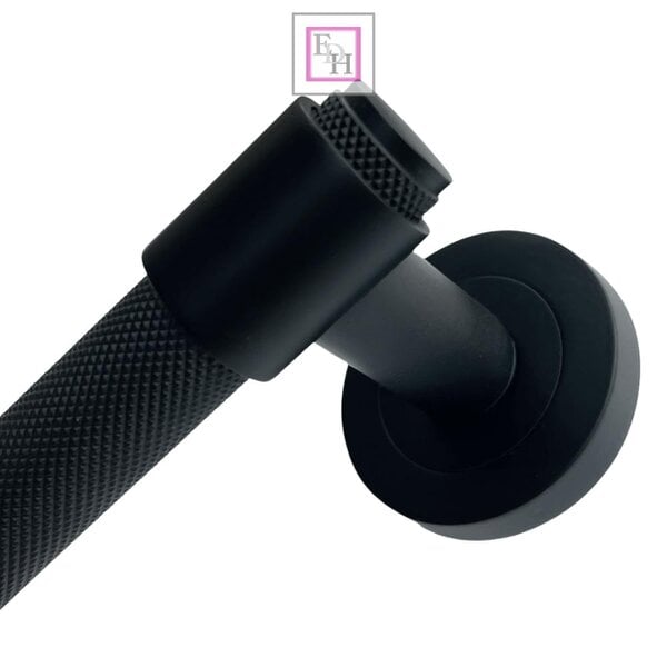 EDH Door Hardware Knurled Door Handles Chrome, Black, Brass – Loop & Neck Lever on Rose Latch