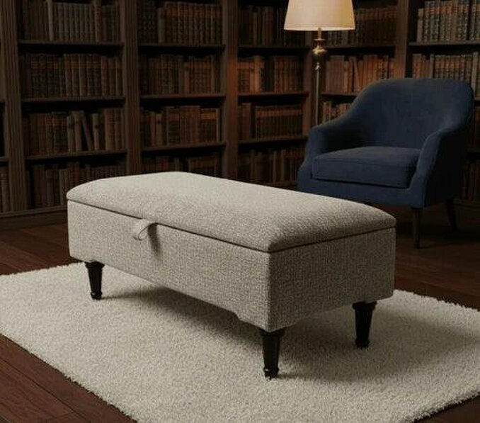 ISTOOLS Animal Print Cream Storage Ottoman Bench – Coffee Table, Pouffe Seat & Hidden Storage - 30 x 20 Inches (76 x 51cm)