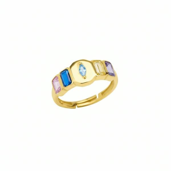 Spero London Sterling Silver Multicolor Baguette Ring