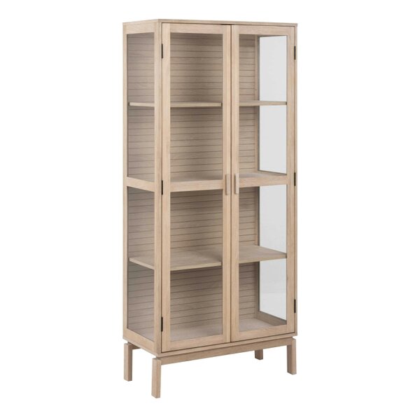 Wyld Haus Nakskov White Oak Wood Panelled Display Cabinet 2 Glass Doors