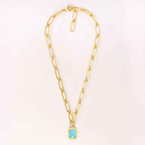 Lila Rasa Paperclip Chain Rectangular Bahamain Blue Crystal