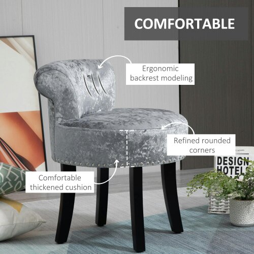 Wyld Haus Mocareba Grey Velvet Dressing Table Stool With Rubber Wood Legs