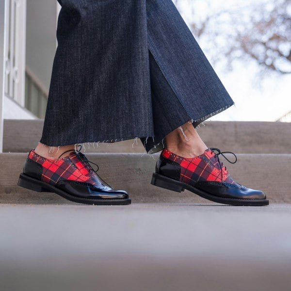 Embassy London Vivienne - Red Tartan - Women's almond toe oxford lace-up in tartan pattern leather