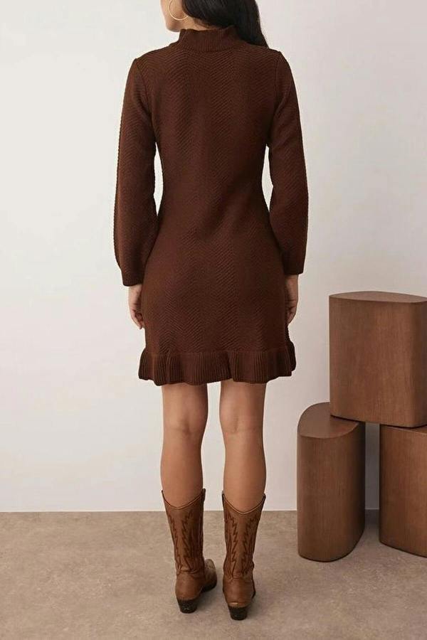 WOVCOR Mini Ruffle Stand Collar Knit Dress
