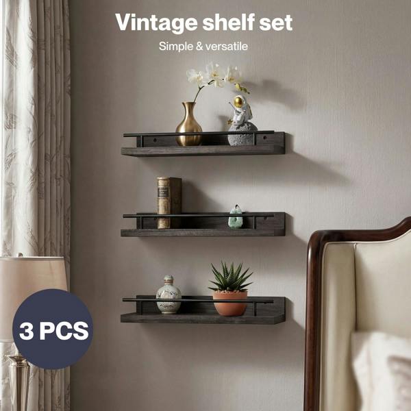 Levede Floating Shelves Set of 3 Wooden Wall Mounted Shelves Storage Black