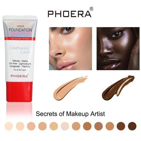 Phoera Liquid Full Coverage Foundation Soft Matte Waterproof Makeup 