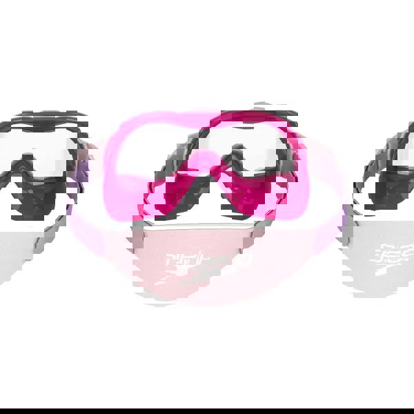 Pink Speedo infant Biofuse swim mask with purple goggles and clear lenses